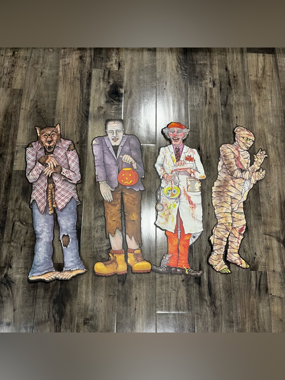 Lot Of 4 Vintage Die Cut Cutout Mummy Frankenstein Halloween Decorations Beistle